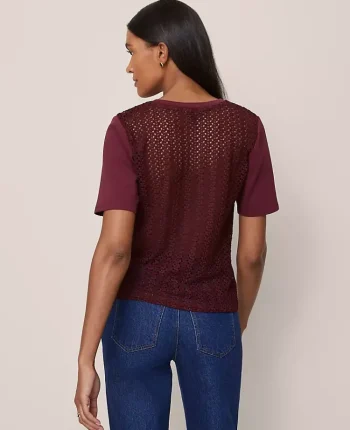 Ann Taylor Tops And Blouses|Lace Back Ponte Top Windsor Wine