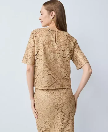 Ann Taylor Tops And Blouses|Lace Blouse Gold Lace