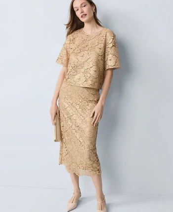Ann Taylor Skirts|Lace Column Midi Skirt Gold Lace