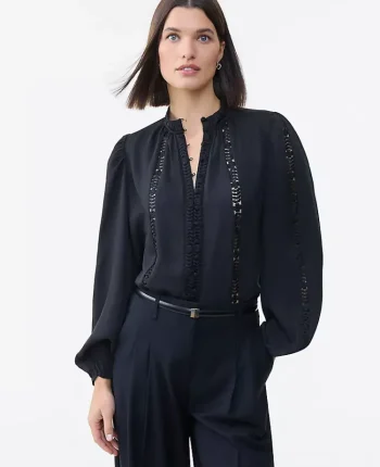 Ann Taylor Tops And Blouses|Lace Trim Blouse Black