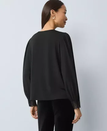 Ann Taylor Tops And Blouses|Lace Trim Blouse Black