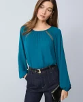 Ann Taylor Tops And Blouses|Lace Trim Mixed Media Blouse Pacific Shore