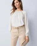 Ann Taylor Tops And Blouses|Lace Trim Mixed Media Blouse Winter White