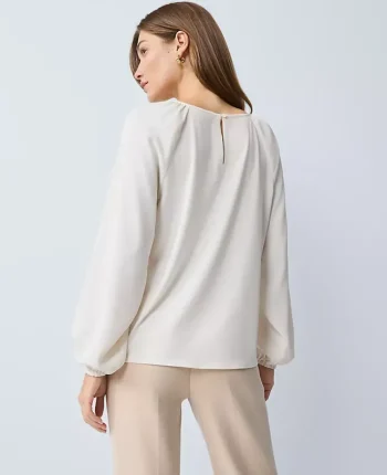 Ann Taylor Tops And Blouses|Lace Trim Mixed Media Blouse Winter White