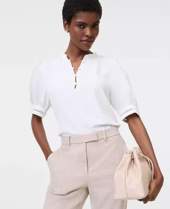 Ann Taylor Tops And Blouses|Lace Trim Mixed Media Top Winter White