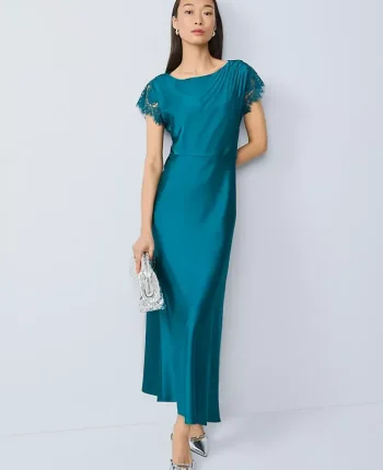 Ann Taylor Dresses|Lace Trim Satin Midi Dress Pacific Shore