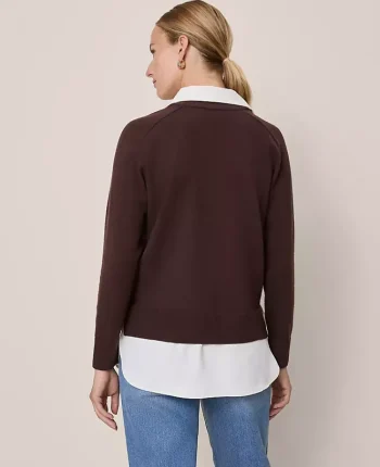 Ann Taylor Sweaters|All Sweaters|Layered Mix Media Sweater Pure Chocolate