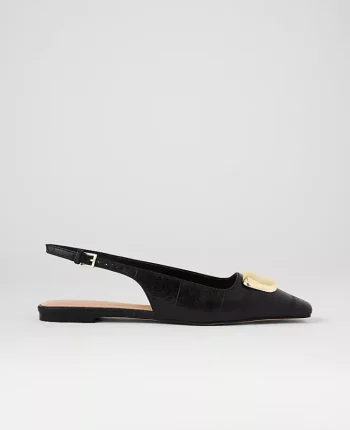 Ann Taylor Weekend Shoes|Weekend Shoes|Leather Buckle Slingback Flat Black