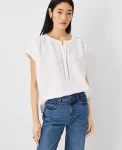 Ann Taylor Tops And Blouses|Linen Cutout Framed Popover White