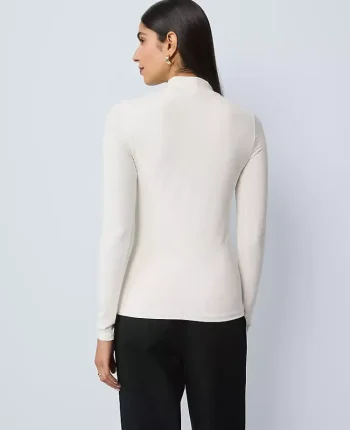 Ann Taylor Tops And Blouses|Long Sleeve Mock Neck Top Winter White
