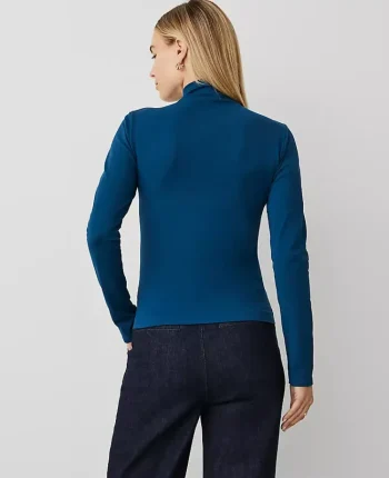 Ann Taylor Tops And Blouses|Long Sleeve Mock Neck Top Sea Storm