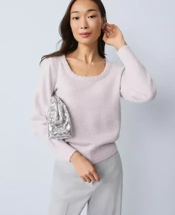 Ann Taylor Sweaters|All Sweaters|Metallic Braided Scoop Neck Sweater Faint Lilac