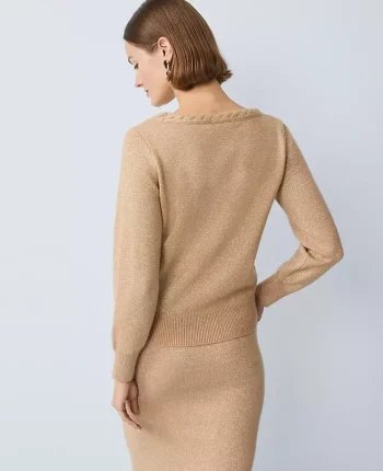 Ann Taylor Sweaters|All Sweaters|Metallic Braided Scoop Neck Sweater Cafe Au Lait