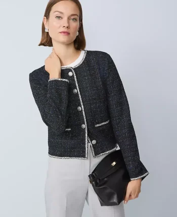Ann Taylor Tops And Blouses|Metallic Tweed Jacket Navy/Black Metallic
