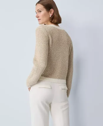 Ann Taylor Sweaters|All Sweaters|Metallic Waffle Knit Sweater Jacket Winter White
