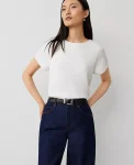 Ann Taylor Tops And Blouses|Mixed Media Crew Neck Tee Winter White