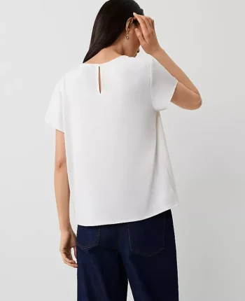 Ann Taylor Tops And Blouses|Mixed Media Crew Neck Tee Winter White