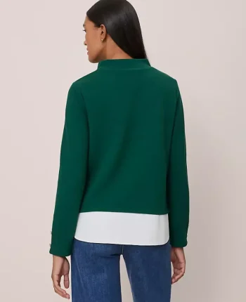 Ann Taylor Tops And Blouses|Mixed Media Mock Neck Top Night Garden
