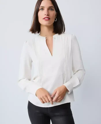 Ann Taylor Tops And Blouses|Mixed Media Pintuck Top Winter White