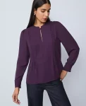 Ann Taylor Tops And Blouses|Mixed Media Pintuck Top Aubergine Dream