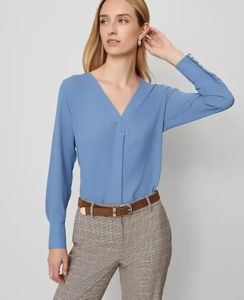 Ann Taylor Tops And Blouses|Mixed Media Pleat Front Top Cool Cascades