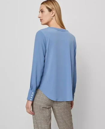 Ann Taylor Tops And Blouses|Mixed Media Pleat Front Top Cool Cascades