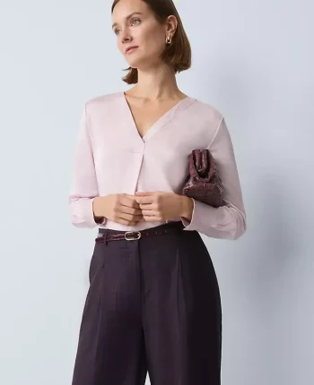 Ann Taylor Tops And Blouses|Mixed Media Pleat Front Top Faint Lilac