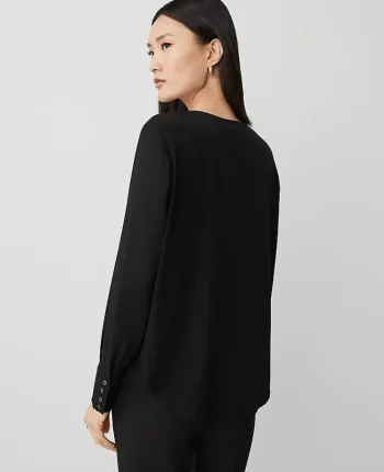 Ann Taylor Tops And Blouses|Mixed Media Pleat Front Top Black