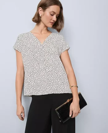 Ann Taylor Tops And Blouses|Mixed Media Pleat Front Top Ivory Whisper