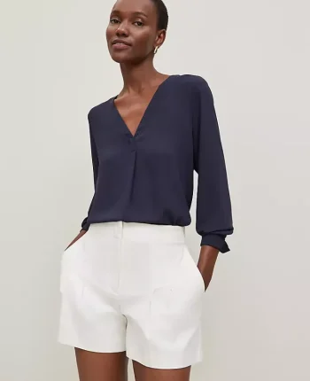 Ann Taylor Tops And Blouses|Mixed Media Pleat Front Top Night Sky