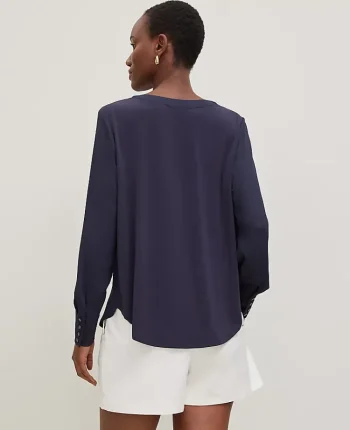 Ann Taylor Tops And Blouses|Mixed Media Pleat Front Top Night Sky