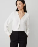 Ann Taylor Tops And Blouses|Mixed Media Pleat Front Top Winter White