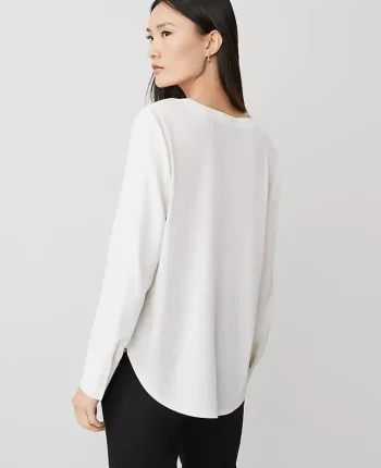 Ann Taylor Tops And Blouses|Mixed Media Pleat Front Top Winter White