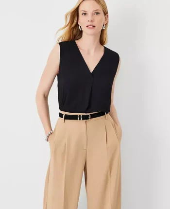 Ann Taylor Tops And Blouses|Mixed Media Pleat Front Top Black