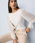 Ann Taylor Tops And Blouses|Mixed Media Pleated Sleeve Top Winter White