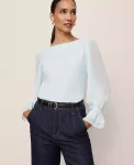 Ann Taylor Tops And Blouses|Mixed Media Pleated Sleeve Top Glass Slipper