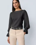 Ann Taylor Tops And Blouses|Mixed Media Pleated Sleeve Top Black
