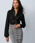 Ann Taylor Sweaters|All Sweaters|Mixed Media Tie Neck Top Black