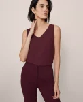 Ann Taylor Tops And Blouses|Mixed Media V-Neck Shell Poised Plum