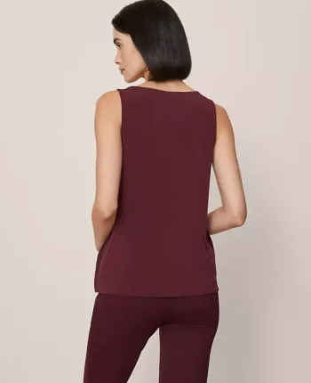 Ann Taylor Tops And Blouses|Mixed Media V-Neck Shell Poised Plum