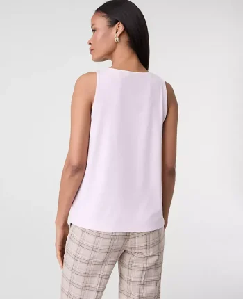Ann Taylor Tops And Blouses|Mixed Media V-Neck Shell Pink Ribbon