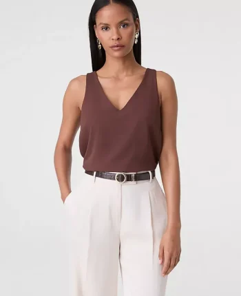 Ann Taylor Tops And Blouses|Mixed Media V-Neck Shell Rich Walnut