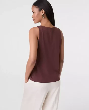 Ann Taylor Tops And Blouses|Mixed Media V-Neck Shell Rich Walnut