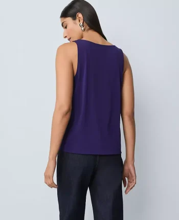 Ann Taylor Tops And Blouses|Mixed Media V-Neck Shell Midnight Mulberry