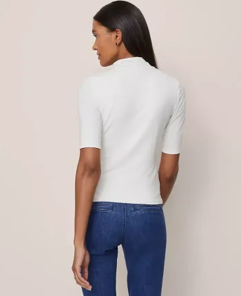 Ann Taylor Tops And Blouses|Mock Neck Elbow Sleeve Top Winter White
