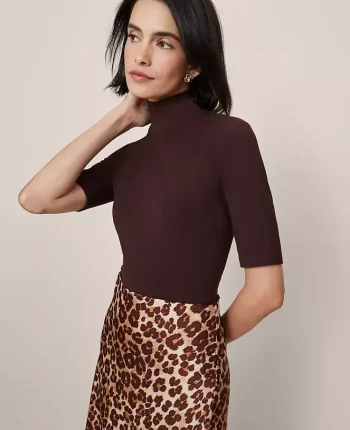 Ann Taylor Tops And Blouses|Mock Neck Elbow Sleeve Top Pure Chocolate