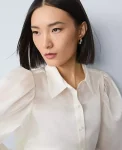 Ann Taylor Tops And Blouses|Organza Voluminous Collared Shirt Winter White