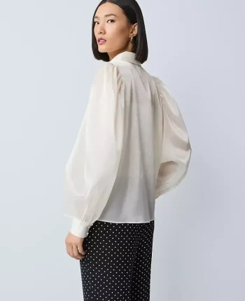 Ann Taylor Tops And Blouses|Organza Voluminous Collared Shirt Winter White