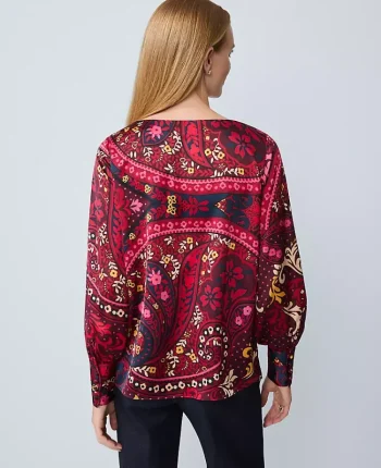 Ann Taylor Tops And Blouses|Paisley Satin Boatneck Popover Poised Plum