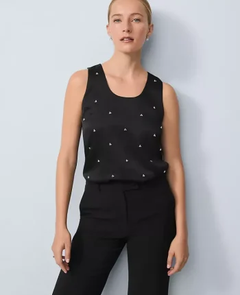 Ann Taylor Tops And Blouses|Pearl Embellished Sleeveless Top Black